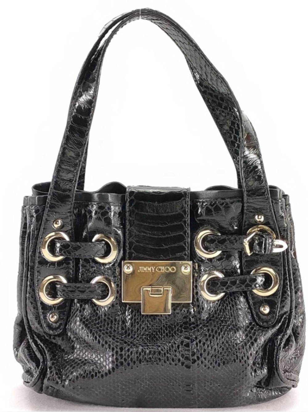 Jimmy Choo Black Snake Ramona Tote with Gold Hardware
